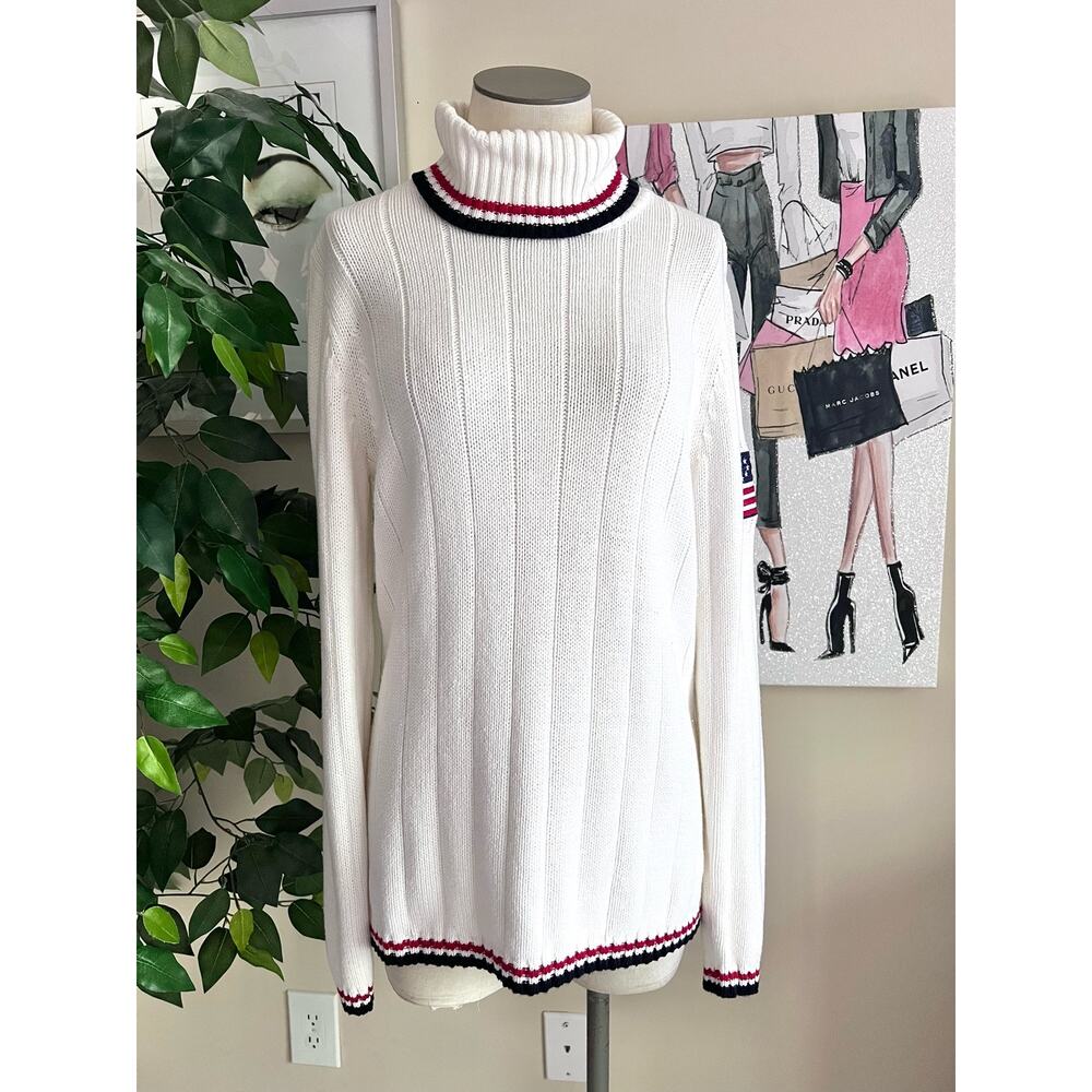 Casual Corner Vintage Knit American Flag Turtleneck Sweater Size Medium